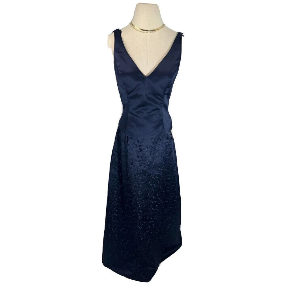New Vintage Scott McClintock 2-Piece Dress Navy Blue Embroidered Size 4 V Neck‎